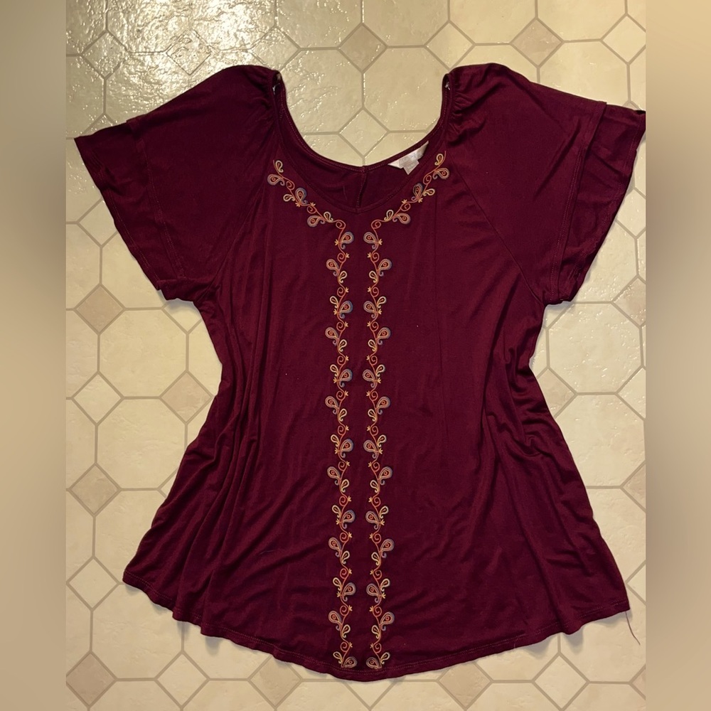 White Stag Burgundy Blouse with Embroidery